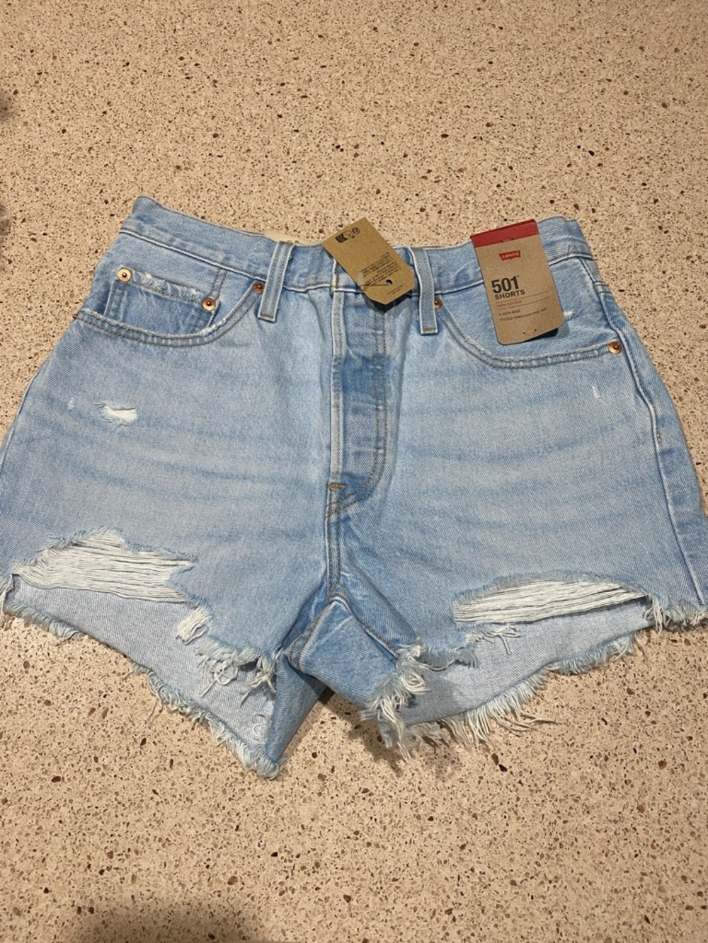Levi's Light Blue 501 High-Rise Denim Shorts 100% COTTON - Picture 4 of 7